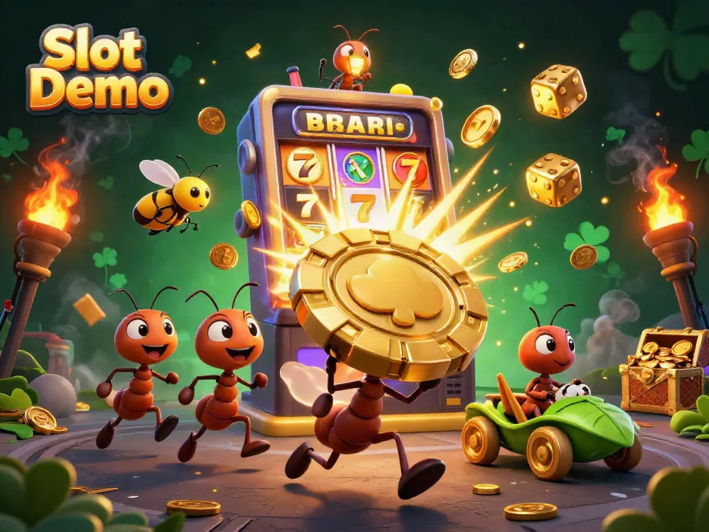 Engage in the thrilling Slot Demo adventure with ants and vibrant casino elements in action.
