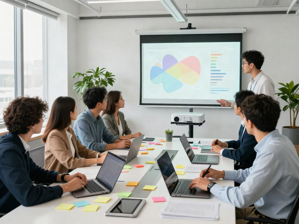 Team brainstorming session to read this post here in modern office environment