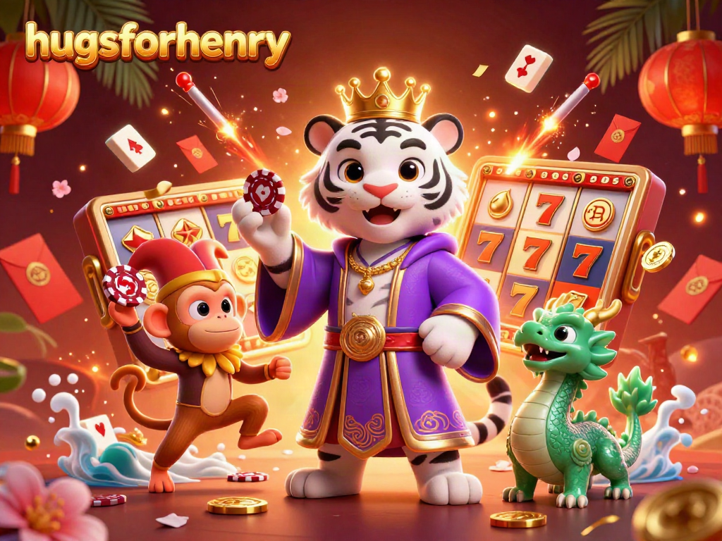 Experience hugsforhenry in a vibrant 3D casino scene with playful characters and dynamic gaming elements.