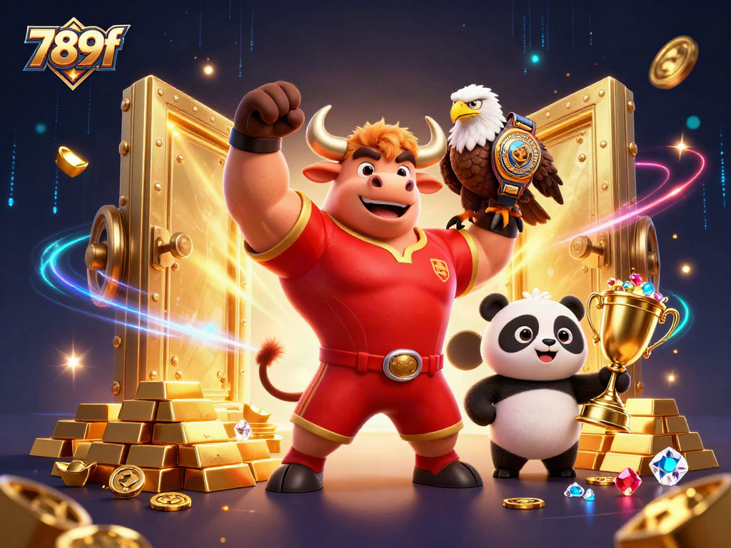 Experience the excitement of 789f with a dynamic 3D illustration of casino-themed characters.