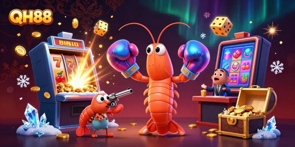 Experience exhilarating winnings with QH88, featuring vibrant casino games and animated characters.