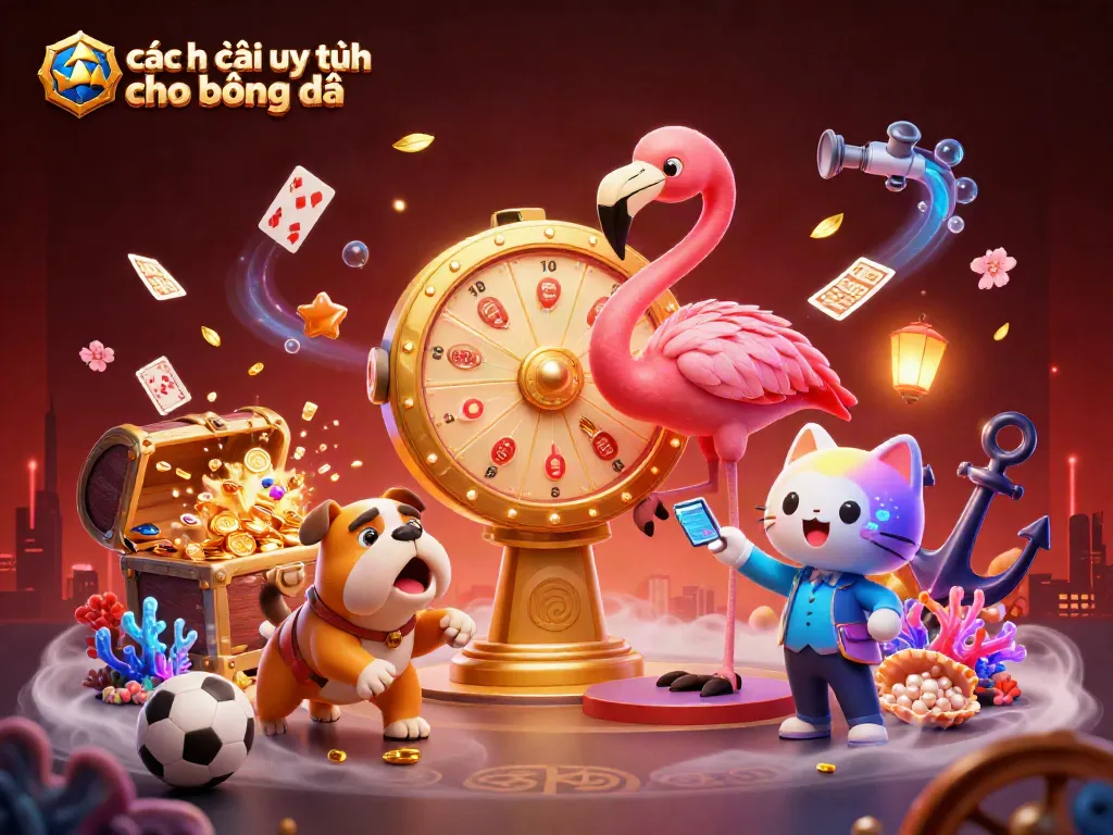 Engaging illustration featuring animated characters promoting các nhà cái uy tín cho bóng đá with sports betting elements in an exciting scene.