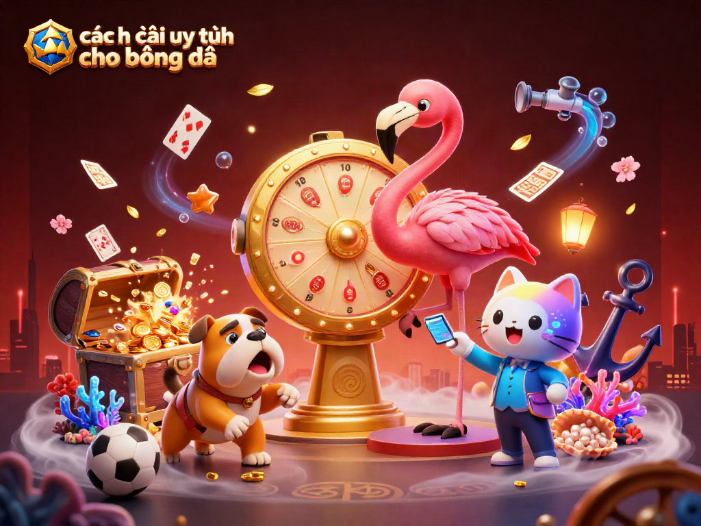 Engaging illustration featuring animated characters promoting các nhà cái uy tín cho bóng đá with sports betting elements in an exciting scene.