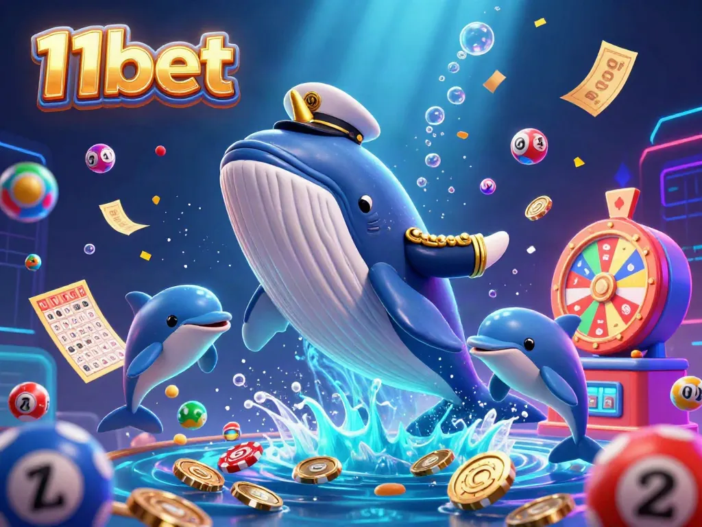 Engage with 11bet’s vibrant gaming world, featuring a dynamic underwater scene with playful characters and rich casino elements.