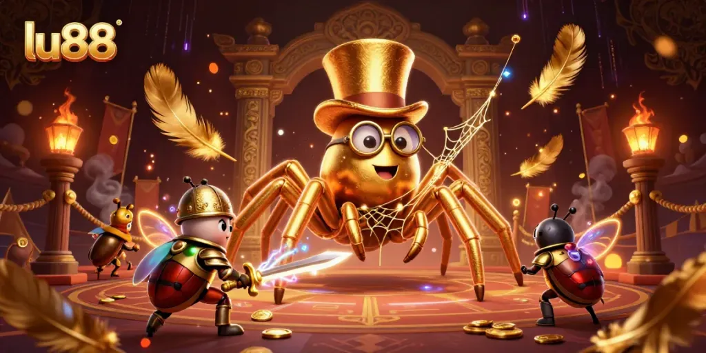 Engage in exciting gameplay with lu88 featuring a 3D golden tarantula and brave beetle knight.
