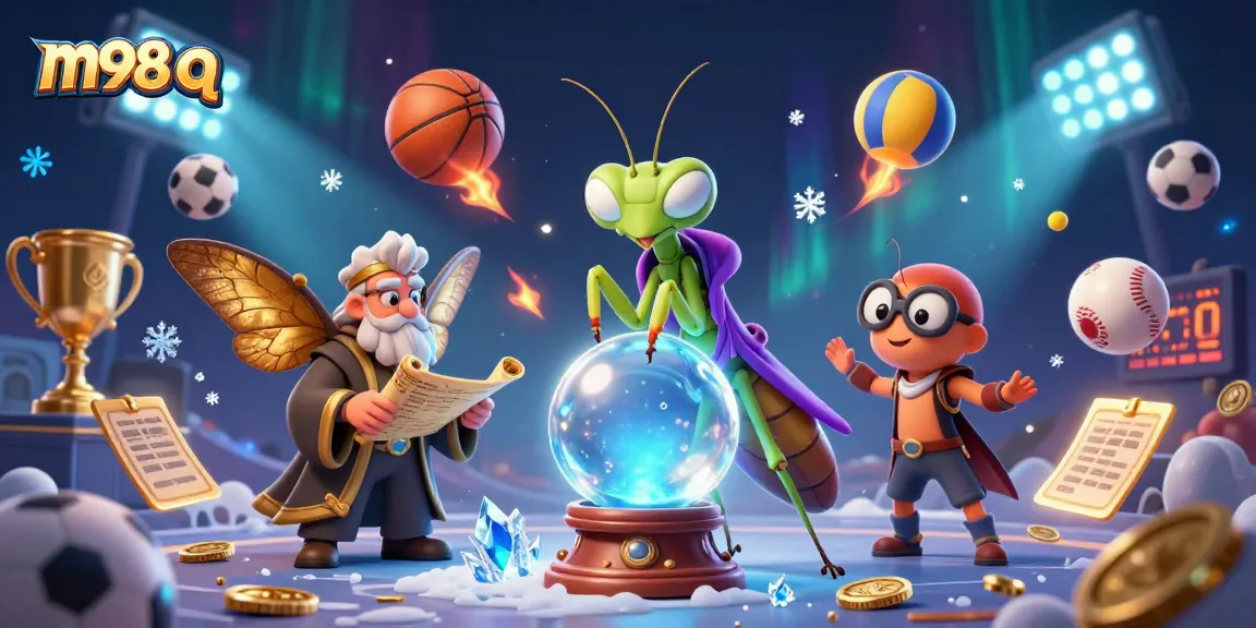 Engage with m98 q as cartoon fortune teller and librarian unveil winning sports strategies.