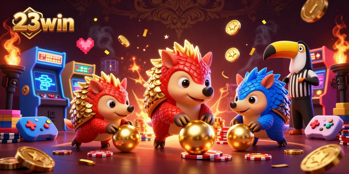 Engage in thrilling gameplay with 23win as rival pangolins in a golden casino showdown.