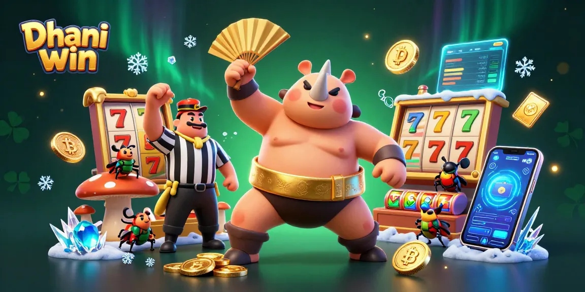 Engage in thrilling gameplay with Dhani win while witnessing a lively scene with colorful gaming elements and characters.